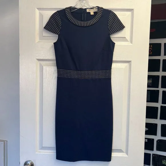 michael kors navy dress with gold studs Berylove Women White Graduation Dress Sweetheart A Line Satin Ruffled Midi Dress, White / US10 main image 0